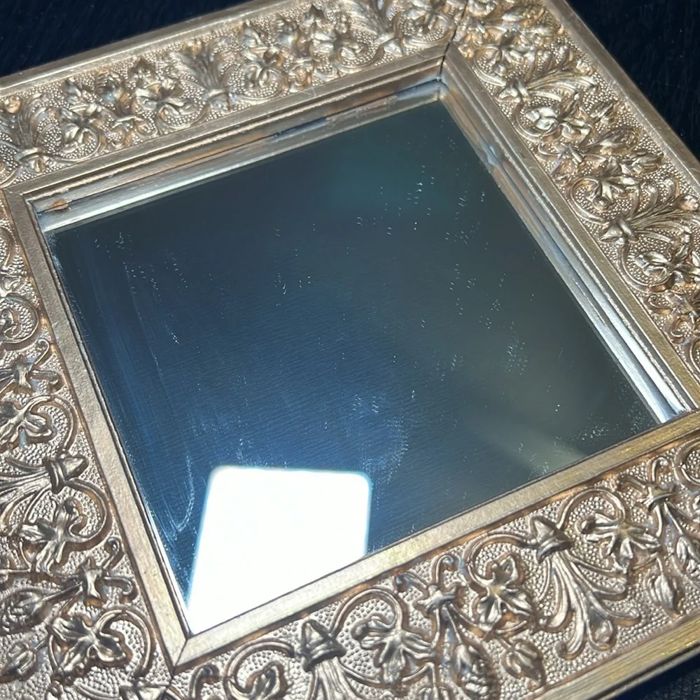8x8” Vintage Hollywood Regency Ornate Gold Gilt Square Wall Mirror